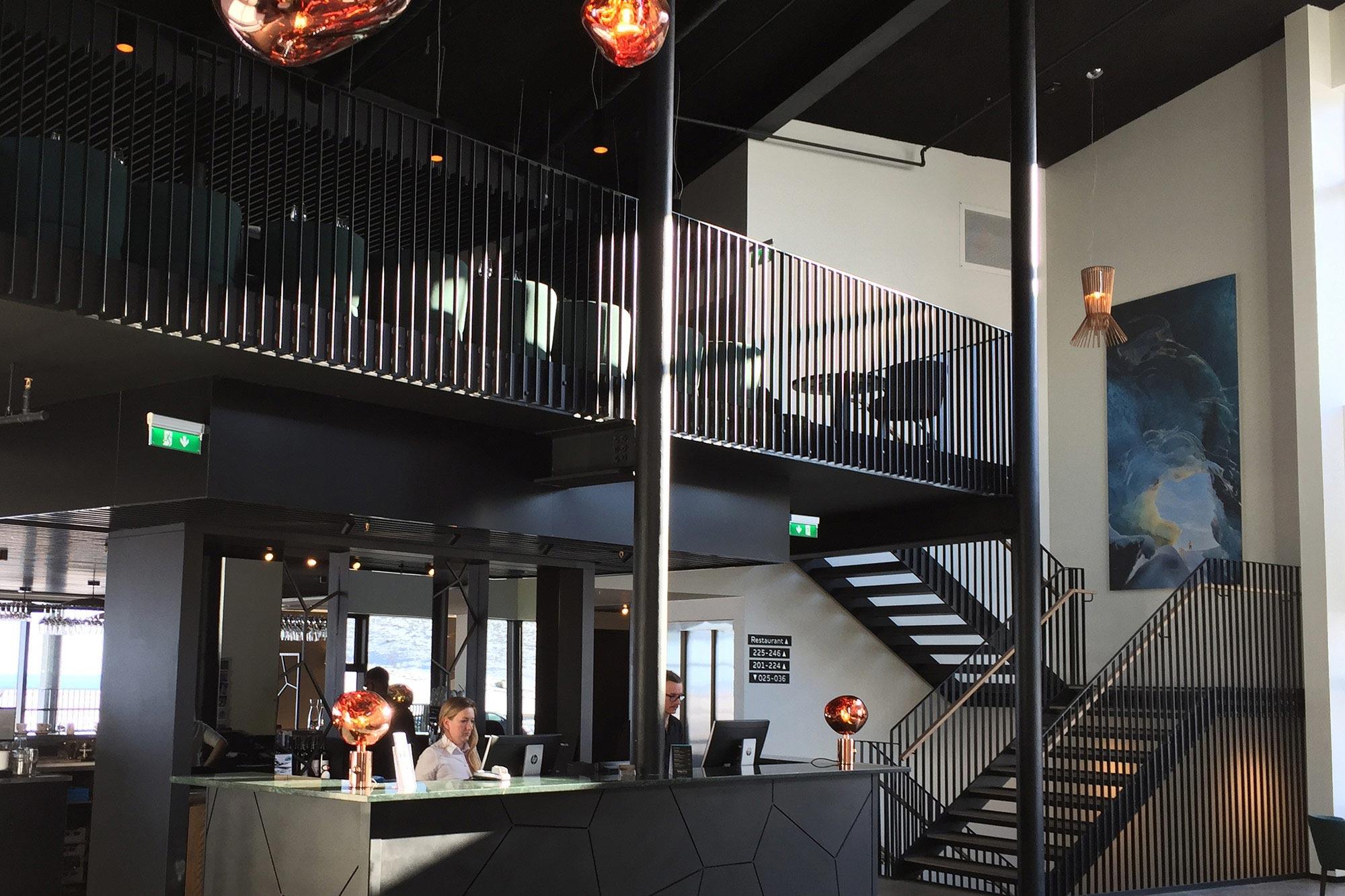 The lobby of Foss Hotel along the south coast in Iceland.