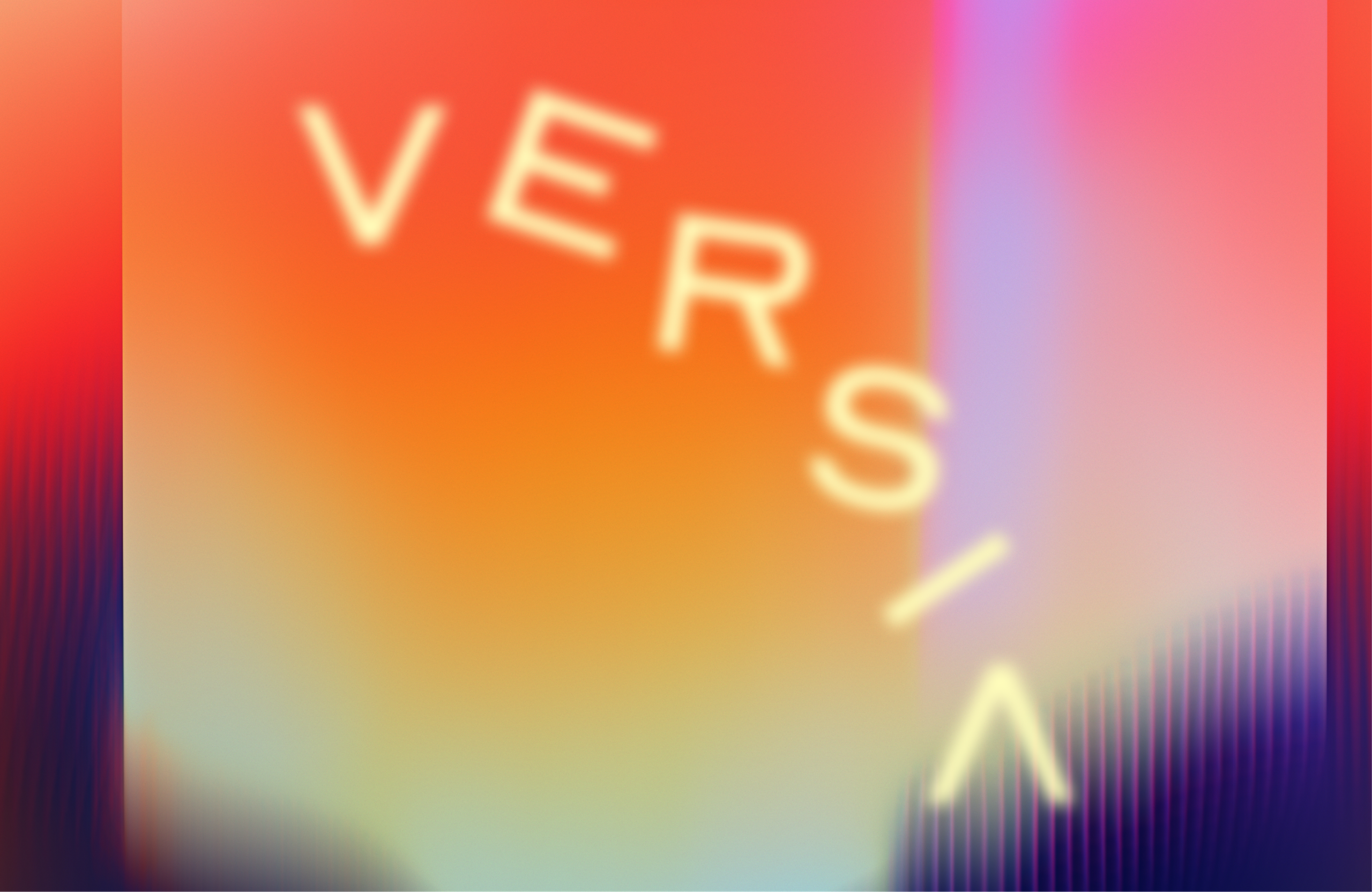 The Versia wordmark arcing across a blurred orange, pink and blue gradient.