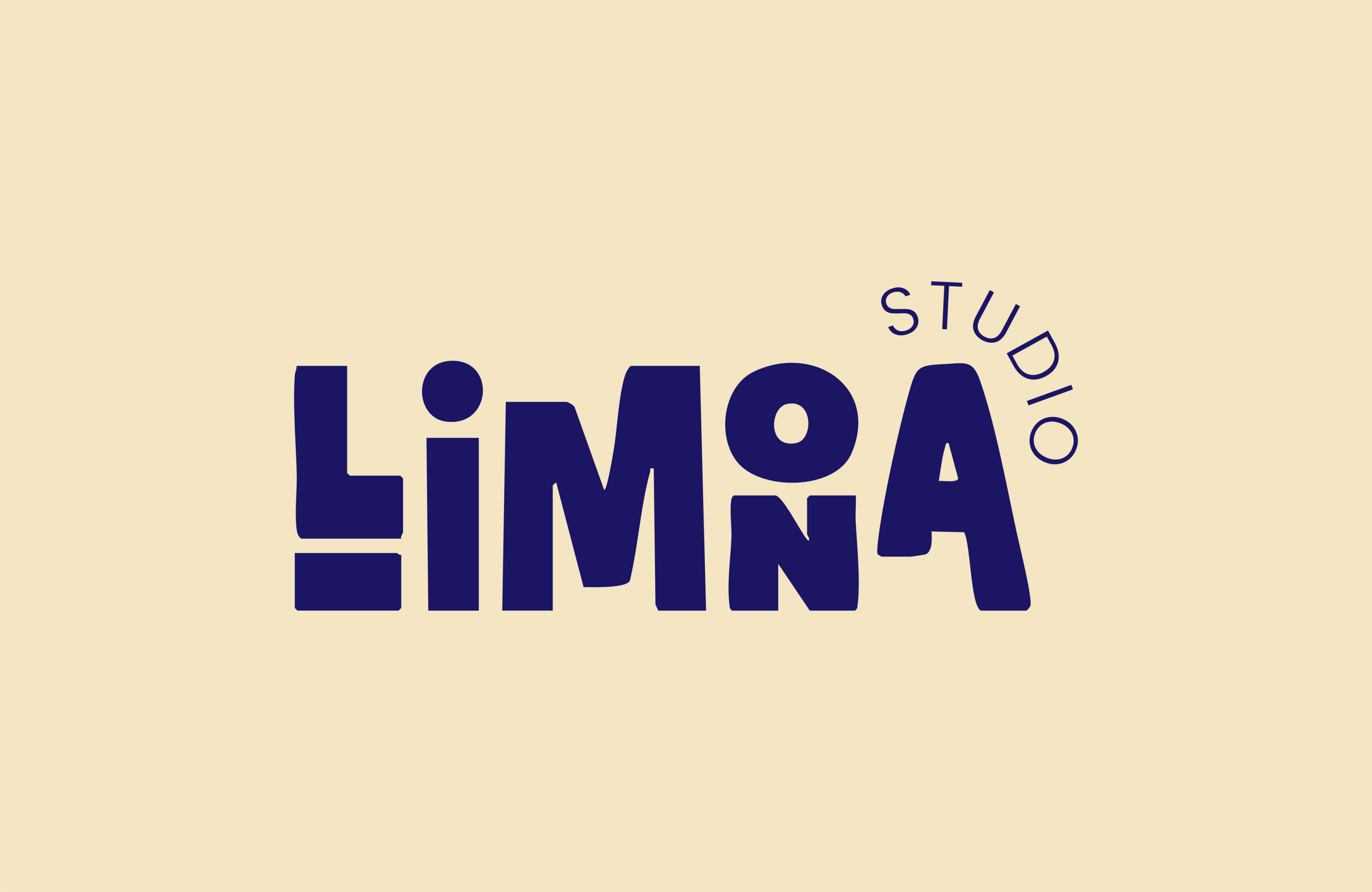 The Studio Limona wordmark in navy on cream, its uneven letters with "Studio" arched above.