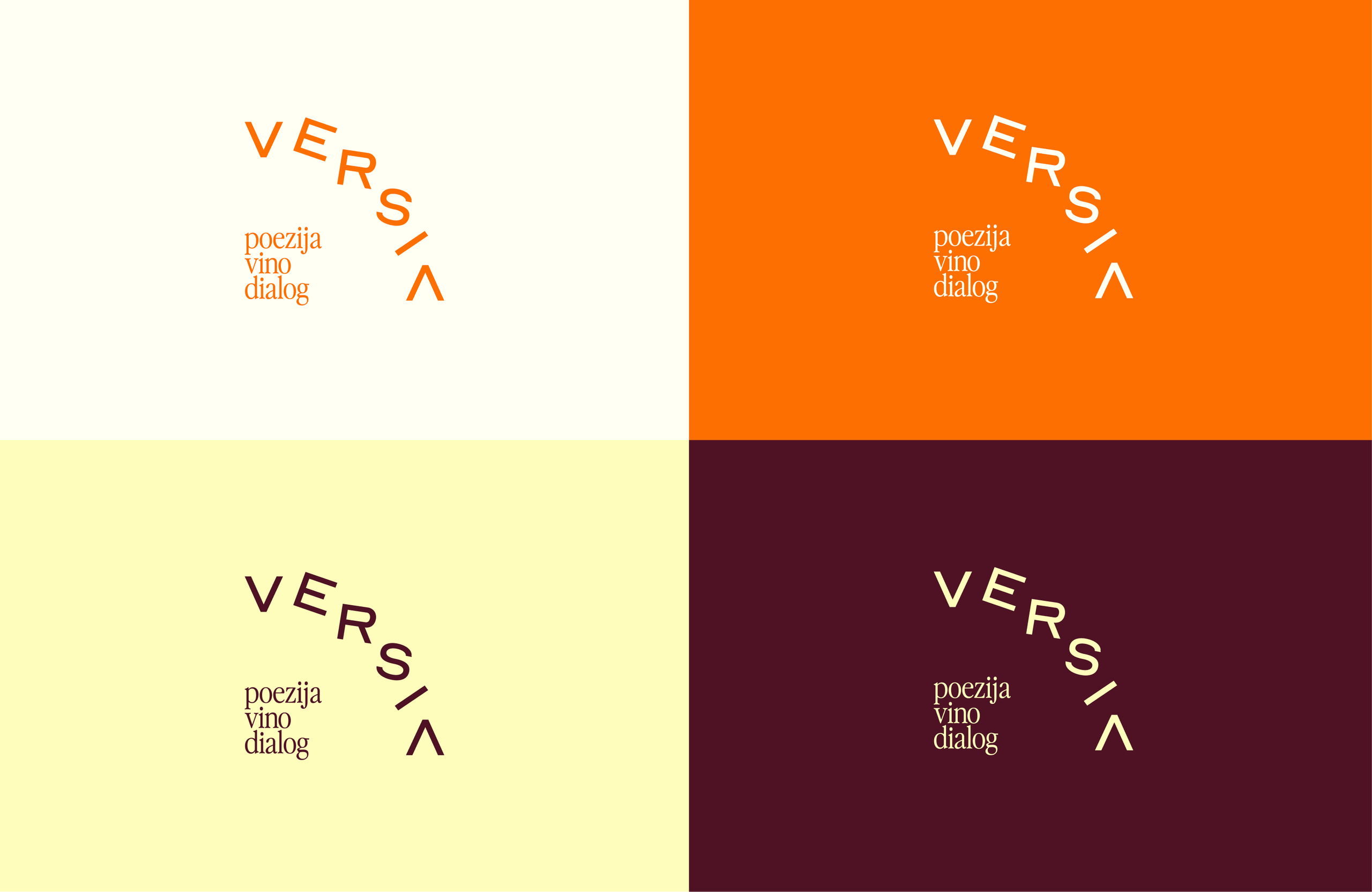 The Versia logo with "poezija, vino, dialog" in four colourways.