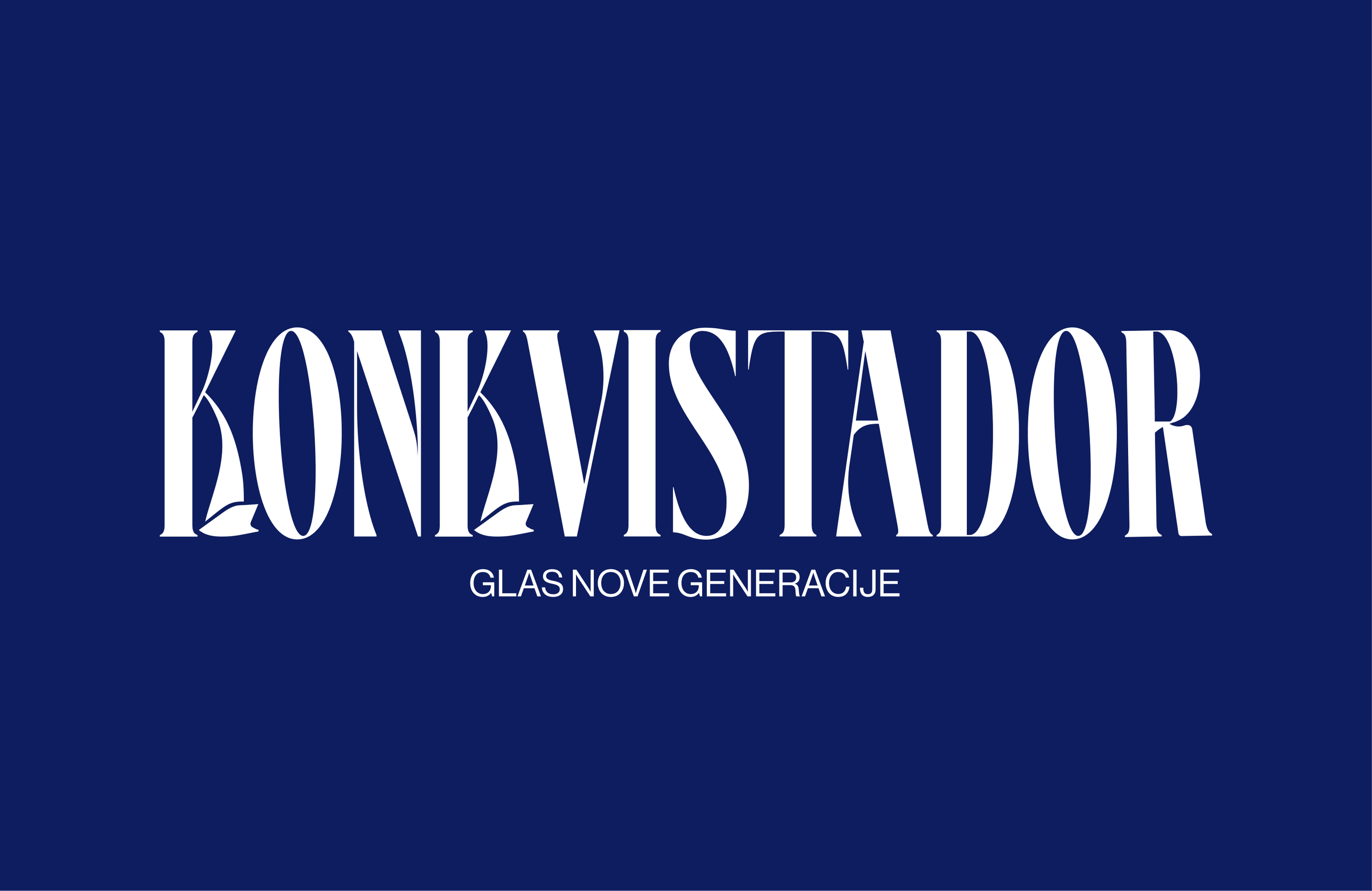 The Konkvistador wordmark in white on navy, with the line "Glas nove generacije".