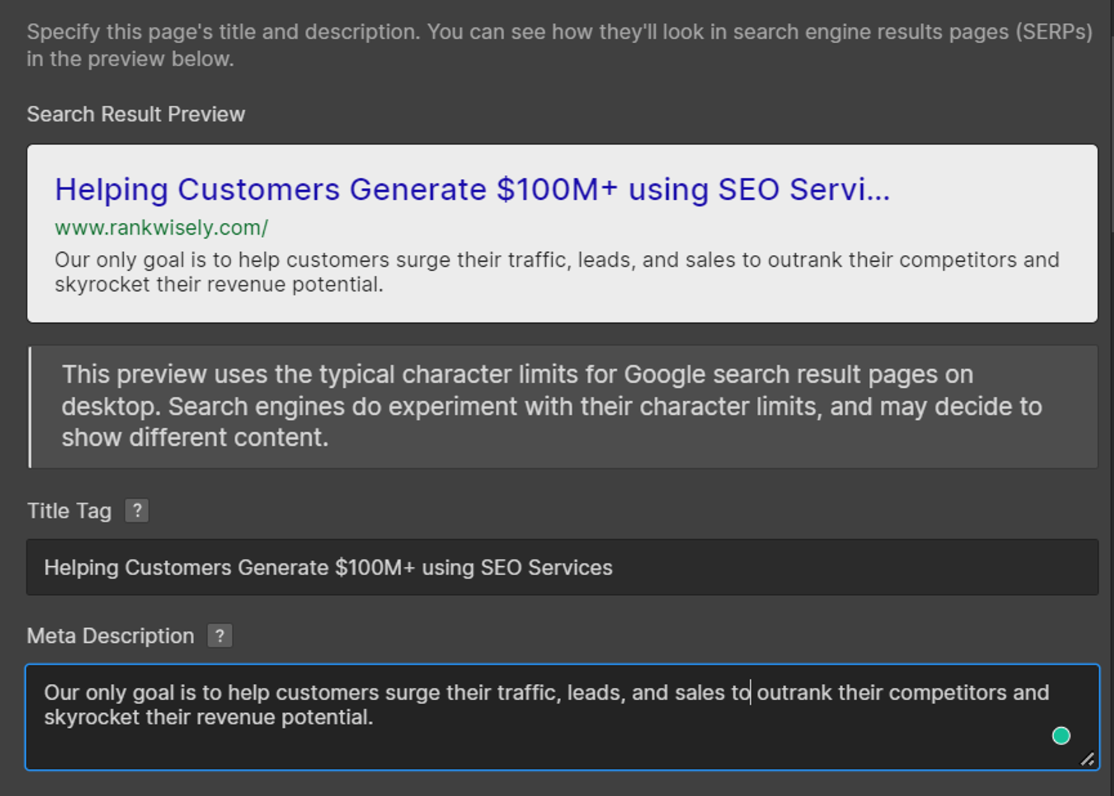 meta tag and meta description for webflow website