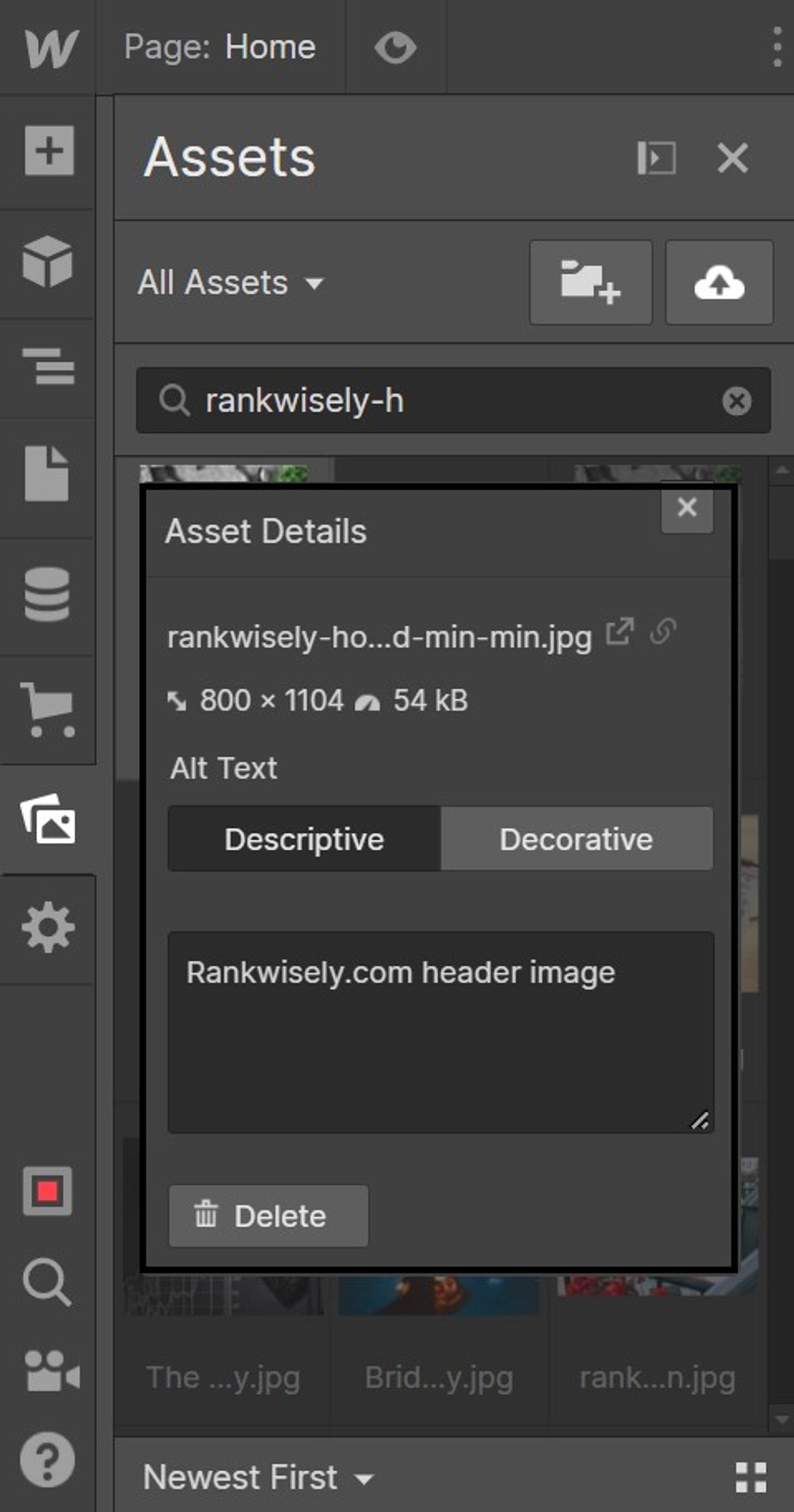 add image alt text into webflow website
