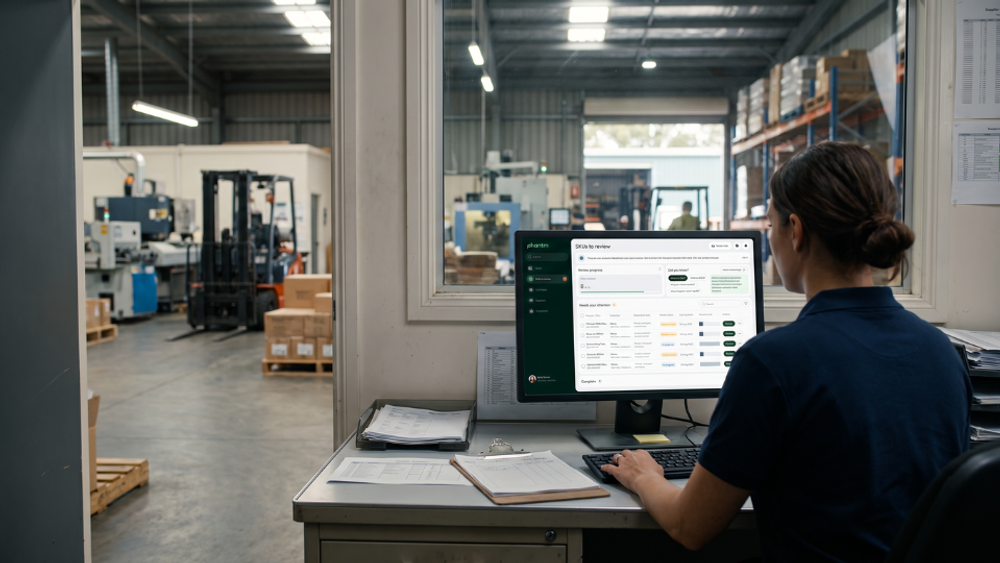 Woman at computer analysing packaging data 