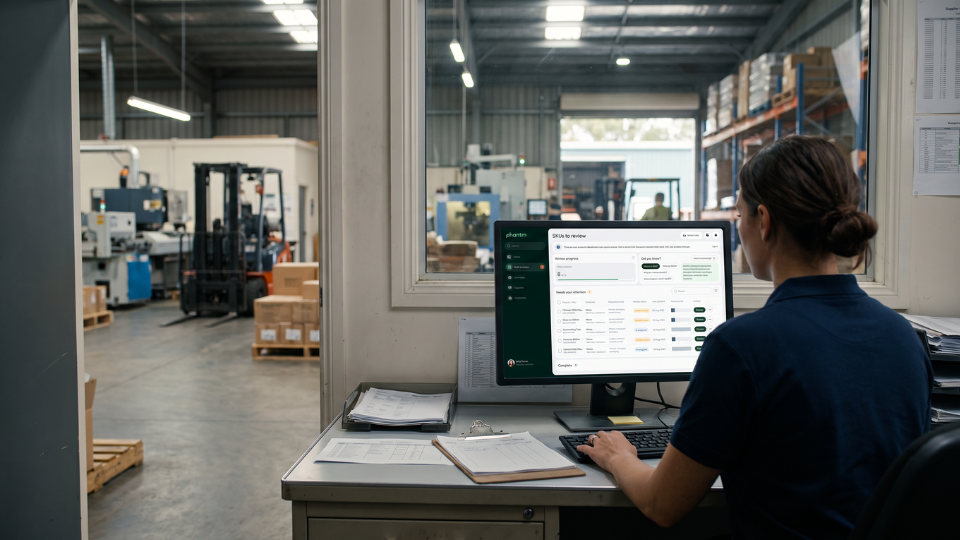 Woman at computer analysing packaging data