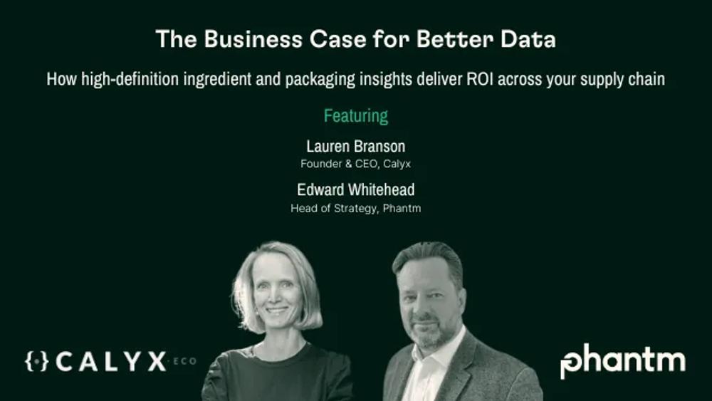 Webinar title card for The Business Case for Better Data, with headshots of Lauren Branson (Calyx) and Edward Whitehead (Phantm).