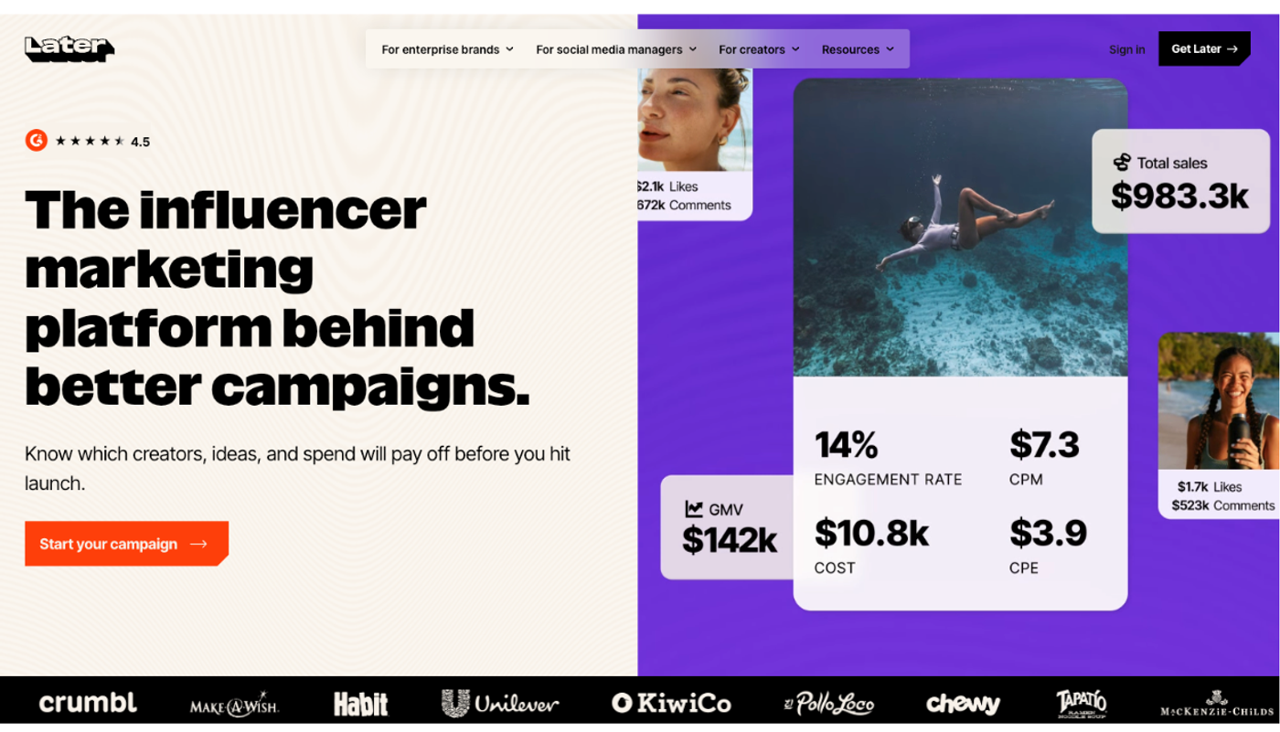 Later for enterprise brands running creator advocacy programs at scale