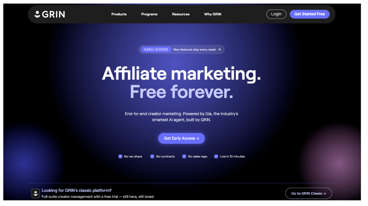 Grin for DTC e-commerce brands looking to automate creator relationships with AI