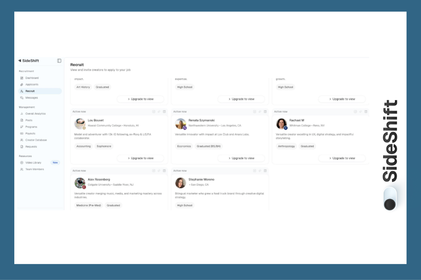 SideShift, a platform to hire content creators