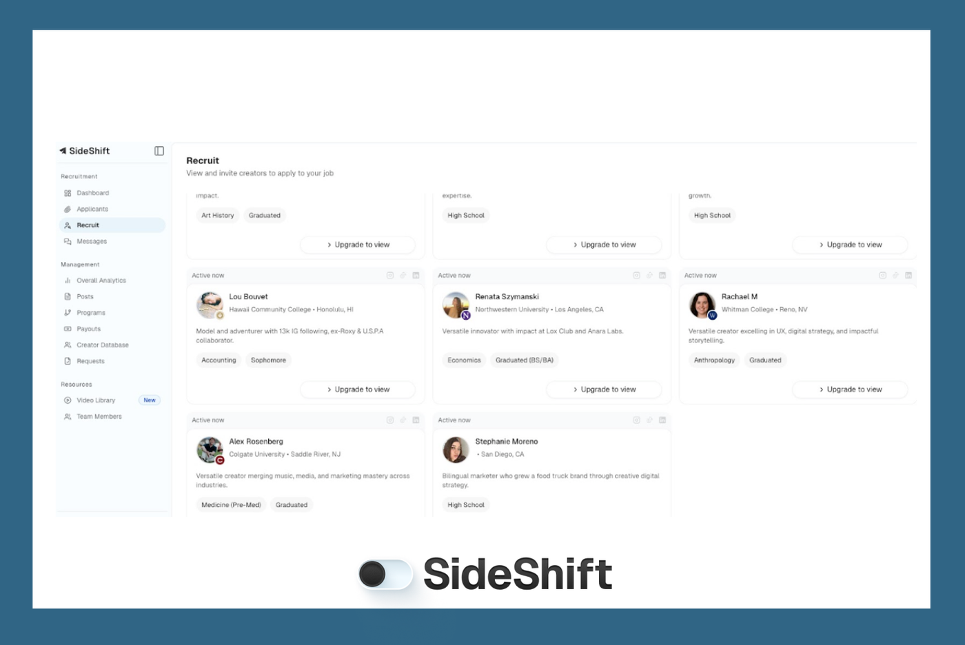 SideShift, a place to find top creators at scale