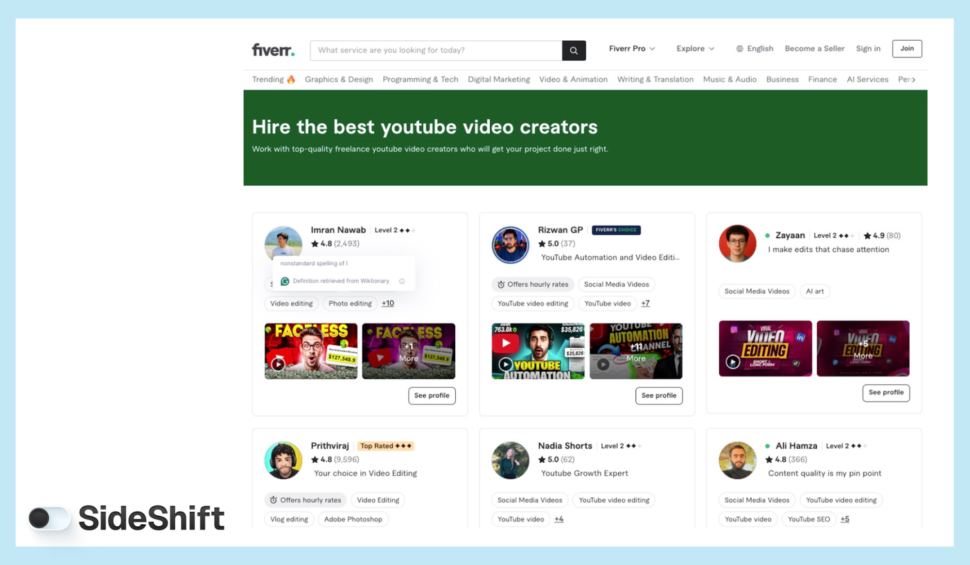 Freelance platform to find content creators