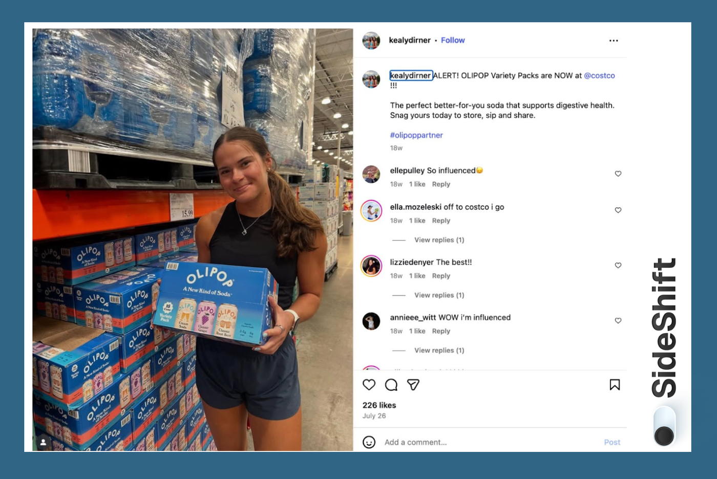 Post created by an influencer