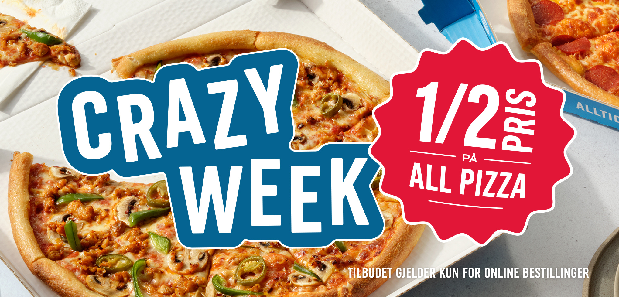 Crazy Week - 50% på all pizza til og med 24. november ved henting!