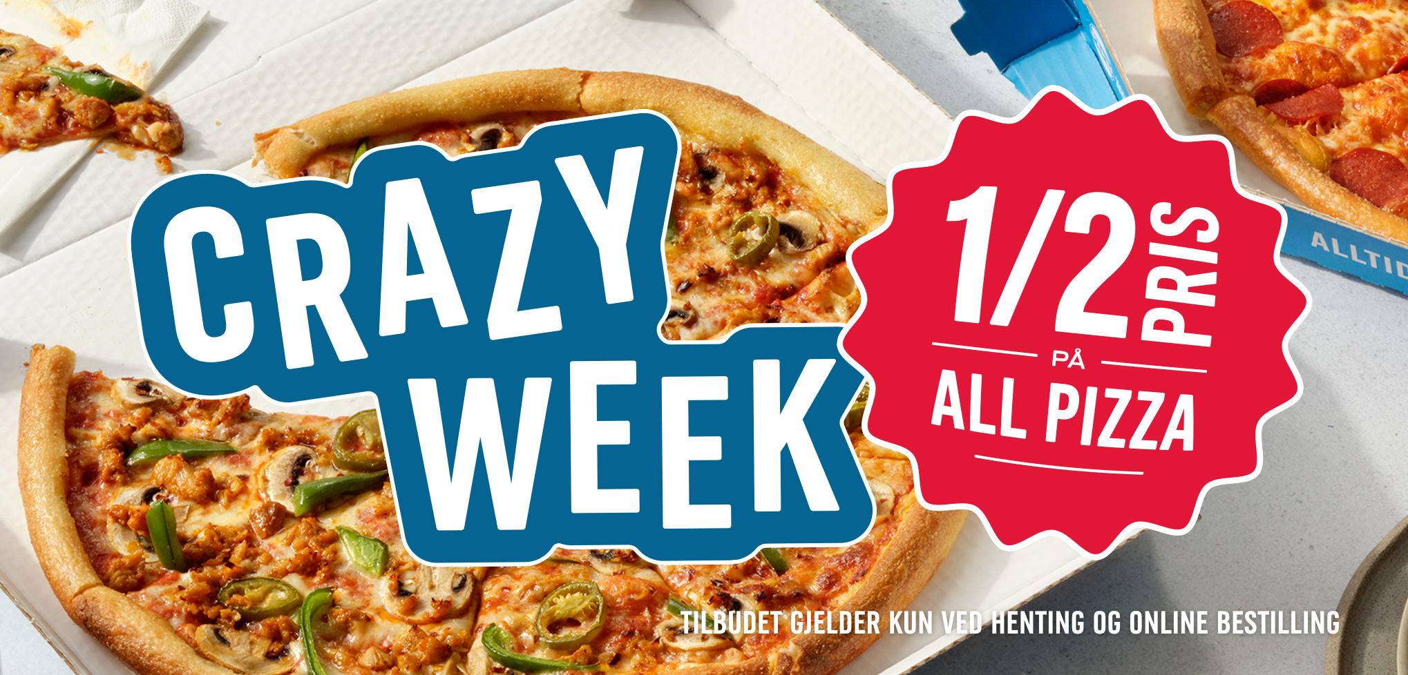 Crazy Week - 50% på all pizza til og med 24. november ved henting!