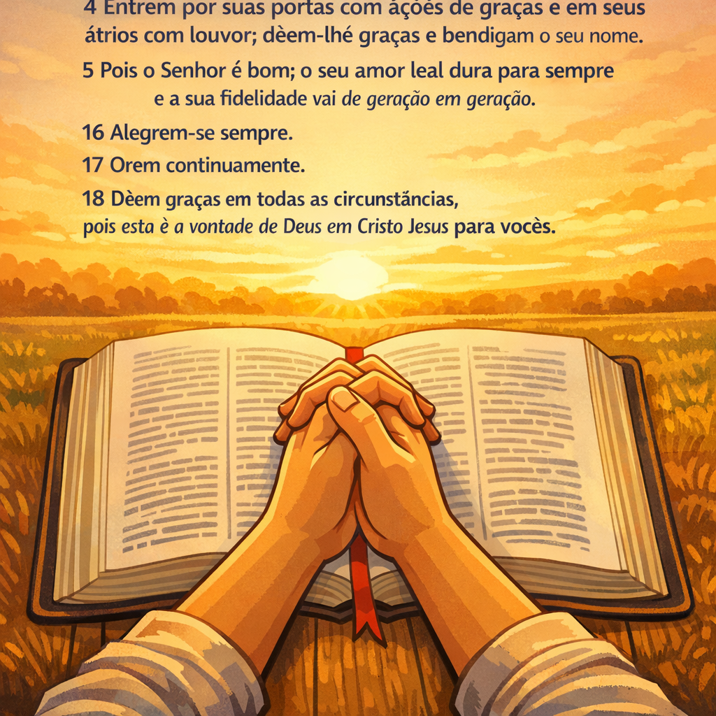 Versículo bíblico do dia - Salmos 100:4-5; 1 Tessalonicenses 5:16-18