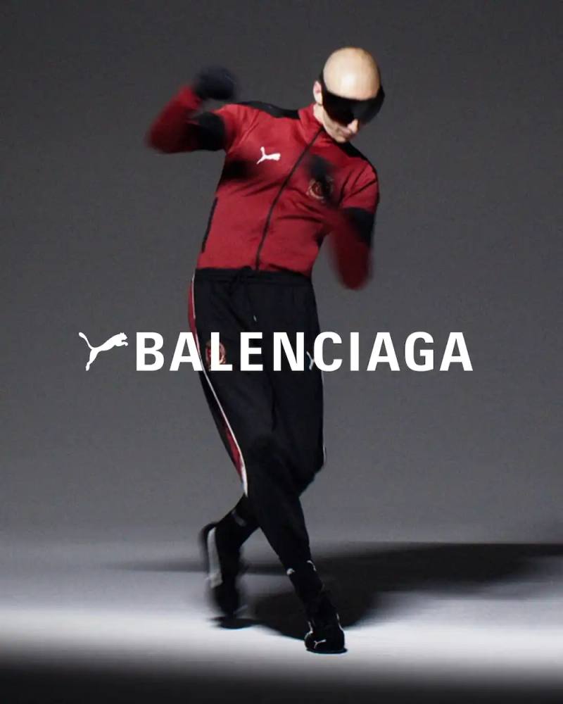image about the retail launch of PUMA and Balenciaga's collaborative Winter 2025 collection, including details about sneaker variations, apparel offerings, and campaign photography. The collection merges athletic and luxury fashion elements across footwear and clothing items.