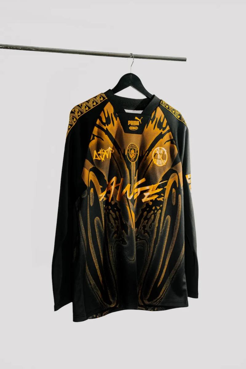 image detailing the collaboration between ASAP Rocky, PUMA, AC Milan, and Manchester City for new football shirts and events. (image 1 of 4)