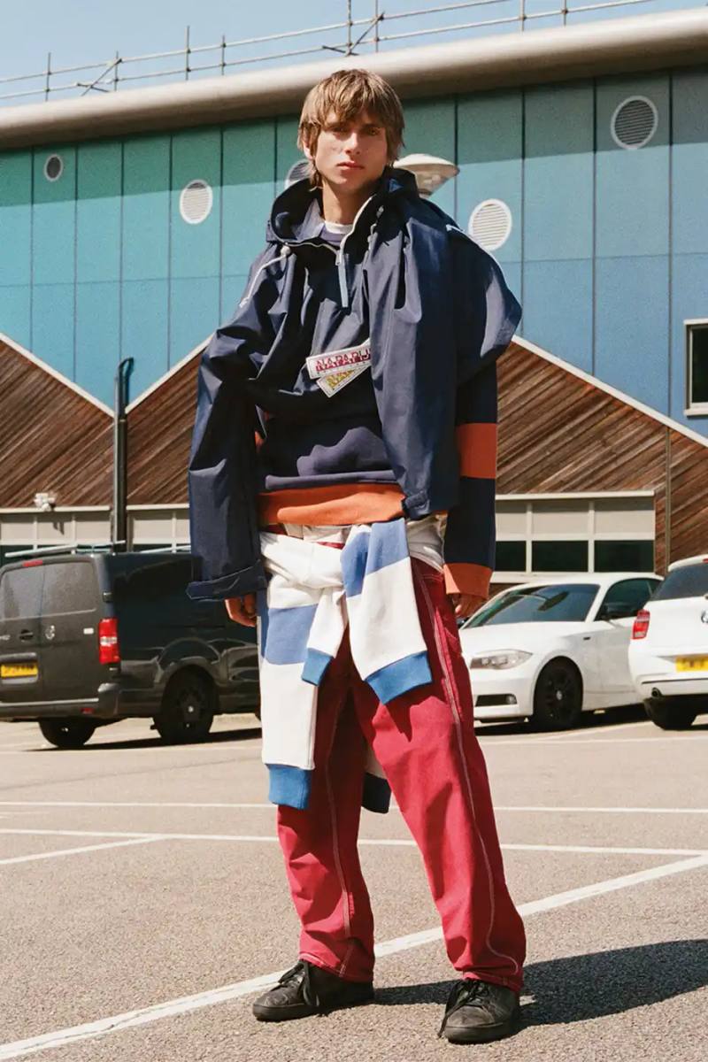 Fashion designer Martine Rose partners with outdoor brand Napapijri for their third seasonal collection, featuring reworked anoraks, oversized sweats and workwear pieces available February 2026.