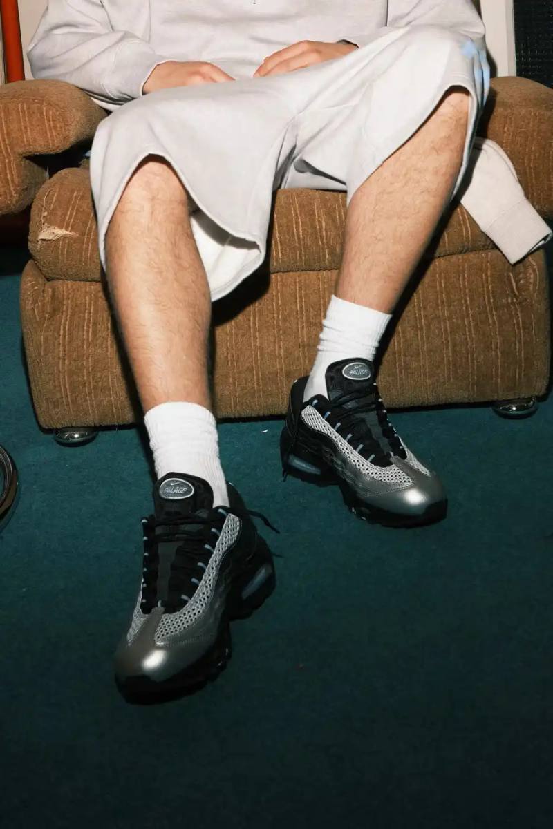 PALACE SKATEBOARDS AND NIKE RELEASE AIR MAX 95 A image describing the Palace Skateboards and Nike Air Max 95 collaboration release details, design features, and apparel collection information.