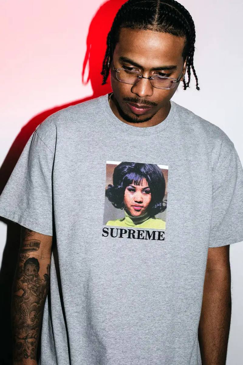 A image guide explaining the release dates, sizing recommendations and artwork details for the Supreme Spring 2026 graphic t-shirt collection.