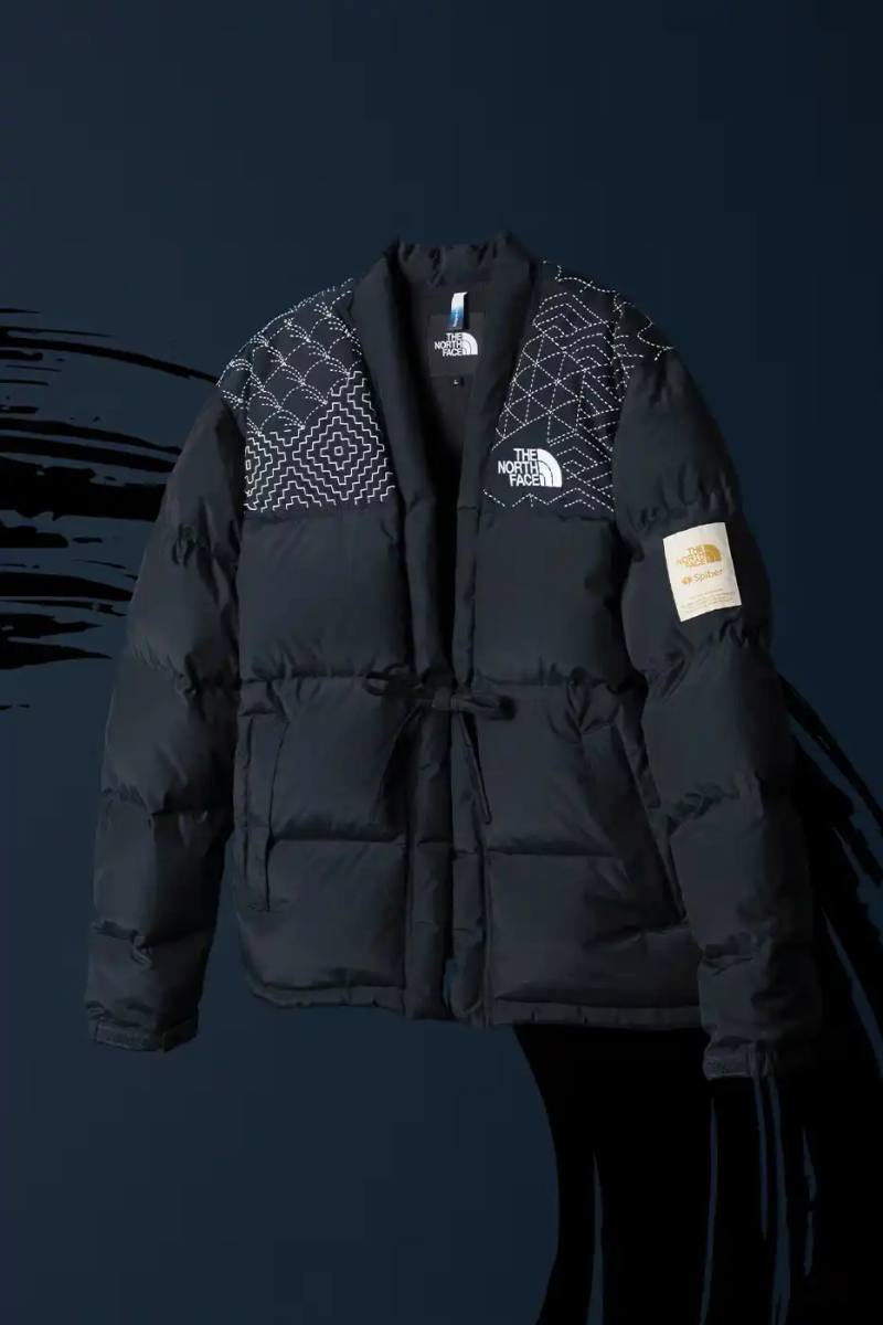 image about The North Face Japan collaboration with SASHIKO GALS featuring hand-stitched outdoor wear combining traditional Japanese craftsmanship with modern materials.