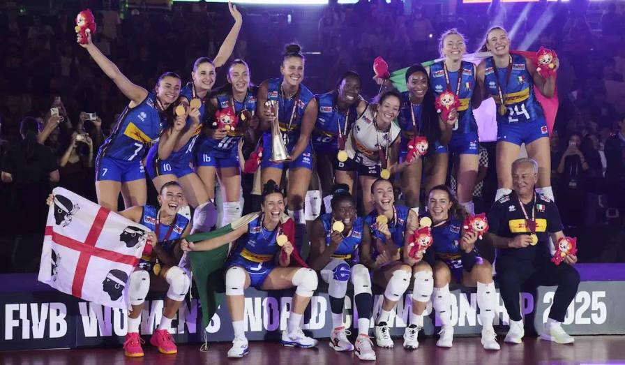 AP Photo/Sakchai Lalit Italian women's volleyball team wins 2025 world championship after defeating Turkey 3-2 in five-set final match.