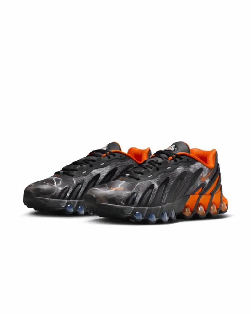 Palace Skateboards and Nike collaborate on three Air Max DN8 sneaker colorways featuring lightning patterns and Dynamic Air cushioning, paired with a winter apparel collection including fleece jackets and trooper hats.