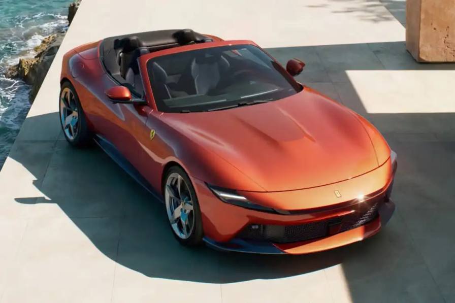 An image detailing the specifications and design updates of the new Ferrari Amalfi Spider convertible.