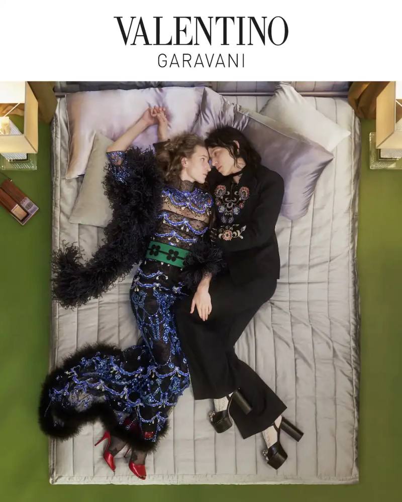 Valentino Cruise 2026 campaign photographed by Marili Andre and directed by Renell Medrano features Dakota Johnson and ensemble cast in nocturnal hotel scenes.