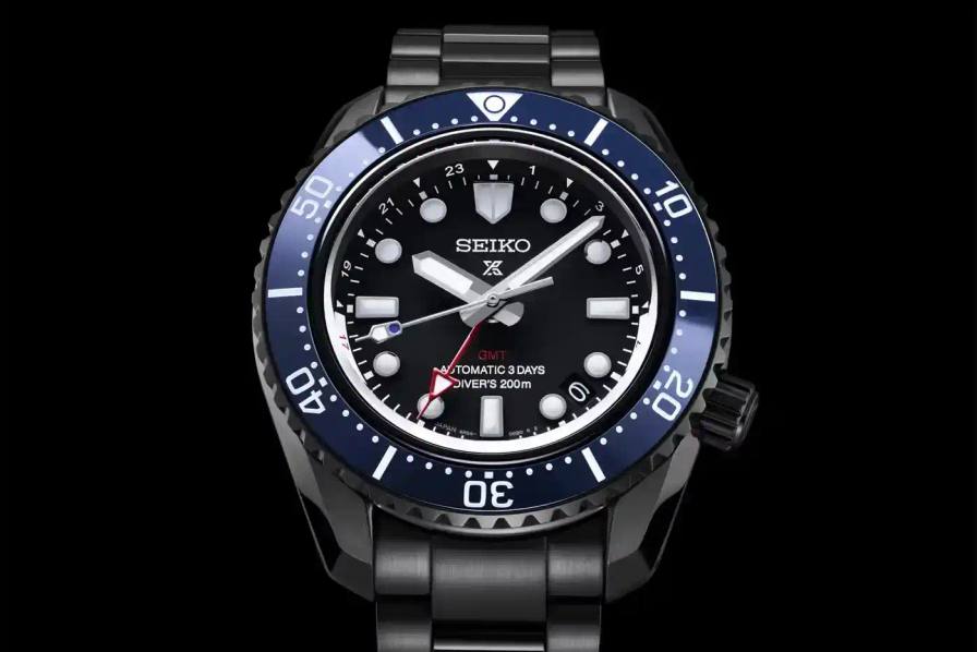 Seiko Two Seiko Prospex limited edition watches honoring Shohei Ohtani. Left watch shows model SBEJ023 with black dial and blue bezel. Right watch displays model SBEJ025 with white dial. Both feature Dodgers team colors and Ohtani's signature on the clasp.