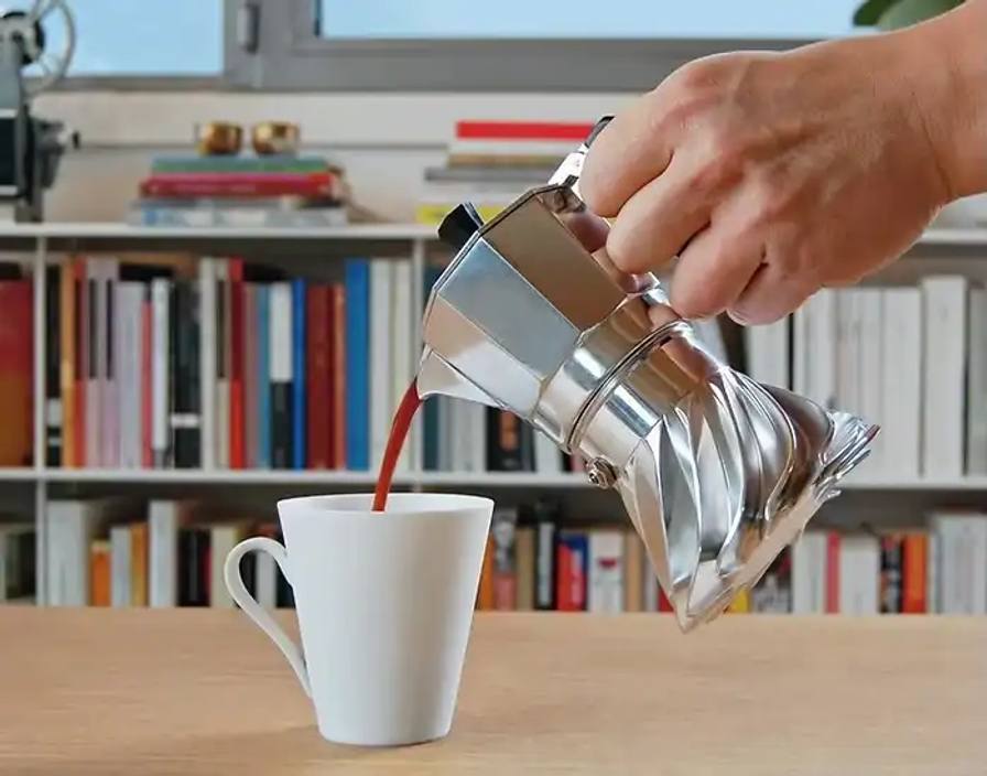 Article about Turbo Moka, a redesigned version of the traditional Italian moka pot that brews coffee in under two minutes while using less energy.