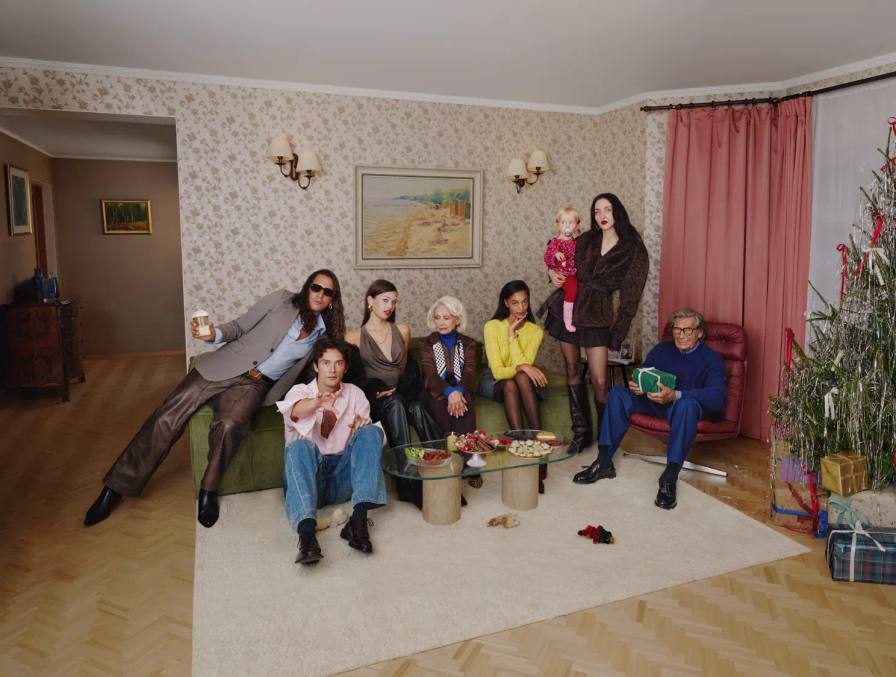 European family gathers in home during holidays while navigating seasonal wardrobe choices for Zalando Holiday 2025 campaign featuring talent in December and January looks