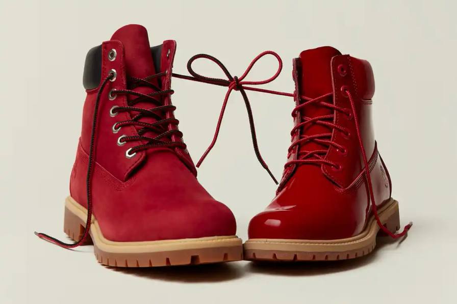 Timberland releases Valentine's Day boot collection featuring the 6-Inch and Field Boot models in red nubuck and patent leather finishes, priced between $180 and $210.