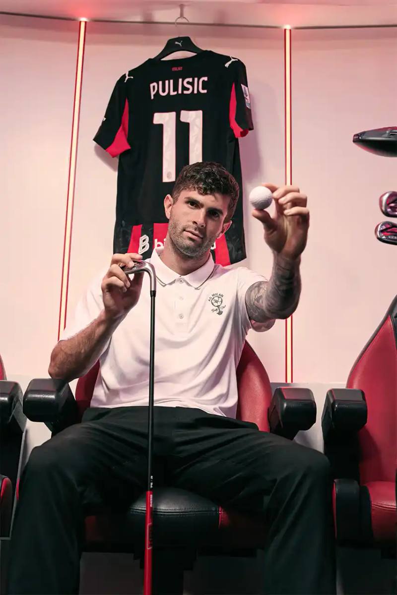 image examines how professional football clubs are expanding into golf apparel through partnerships with major sporting brands. It discusses specific examples from AC Milan's collaboration with PUMA Golf and Aston Villa's previous collection with adidas, analyzing the business strategy behind these moves and their significance for modern sports marketing.