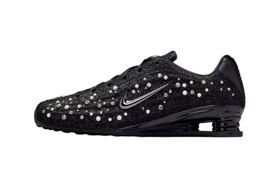 NIKE SHOX Z YEAR OF THE HORSE WITH PEARLS Nike Shox Z sneaker in black and silver colorway features tweed upper, pearl and rhinestone embellishments, and traditional Shox cushioning technology.