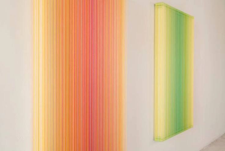 Mathijs Siemens. Stretches coloured yarn into layered compositions that blur the line between 2D & 3D. GETTING READY FOR ART MIAMI WITH CHIEFS & SPIRITS GALLERY - Main Image