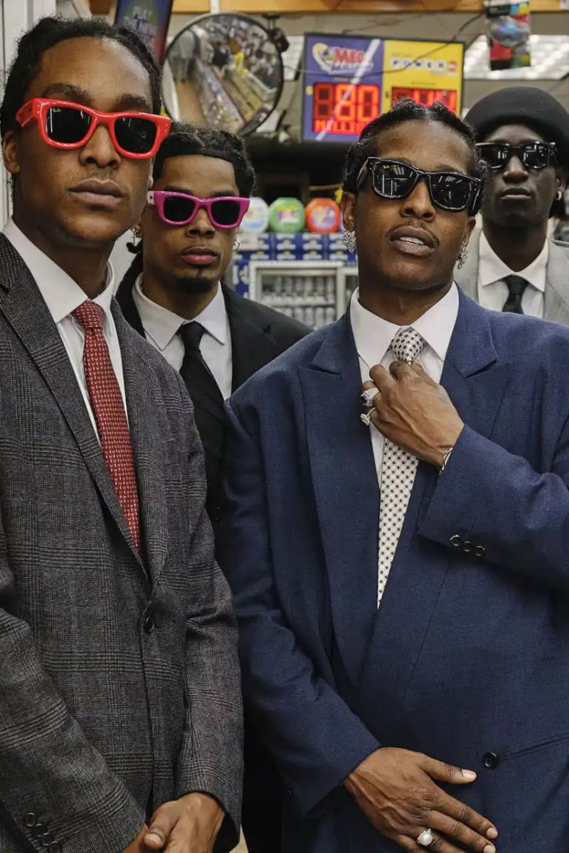image about A$AP Rocky's new Ray-Ban sunglasses collection. The Wayfarer Puffer frames come in seven colors and cost $202 each. The advertising campaign was photographed in Harlem using local residents as models. Rocky became Ray-Ban's Creative Director in February and previously wore custom versions of these sunglasses to the Met Gala and Cannes Film Festival.