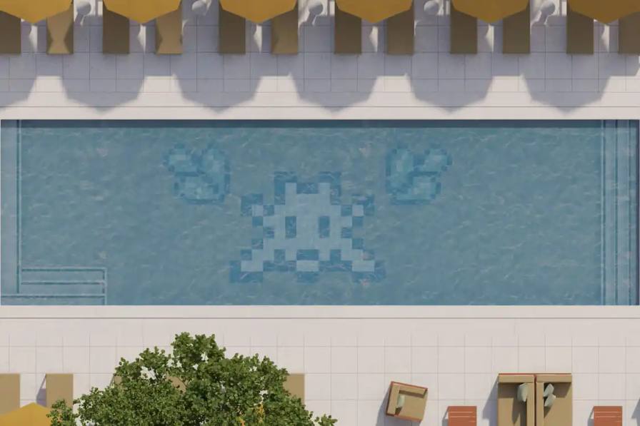 INVADER CREATES FIRST POOL ARTWORK IN NASHVILLE Article about French street artist Invader designing a rooftop pool mosaic at Ray Nashville building in Tennessee, scheduled to open in early 2027.
