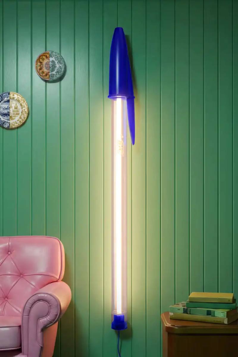 Seletti launches BIC Lamp collection designed by Mario Paroli, featuring LED lighting fixtures shaped like enlarged BIC Cristal pens in three formats and colorways.