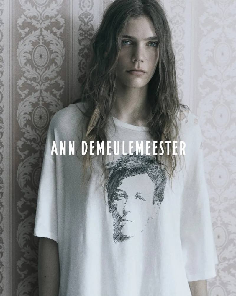 Black and white photographs displaying two models wearing the Ann Demeulemeester Fall Winter 2026 collection on the Margate coast.