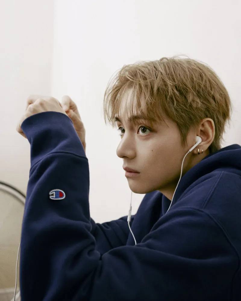An image detailing Champion signing BTS member V for their Fall/Winter 2026 campaign.