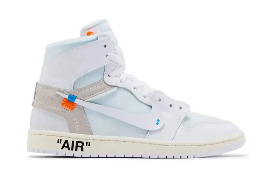 VIRGIL ABLOH ARCHIVE ™ X AIR JORDAN 1 OG ALASKA DETAILS image detailing the March 2026 release of a white sneaker collaboration between Nike and the Virgil Abloh Archive.