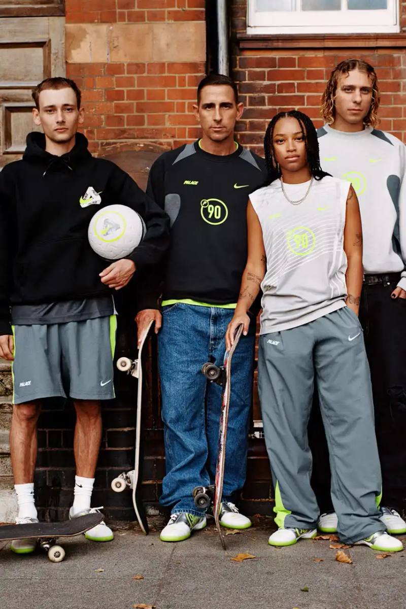 PALACE AND NIKE LAUNCH FIRST COLLECTION Palace and Nike announce their first collaborative collection called P90, featuring football-themed clothing and footwear launching October 31.