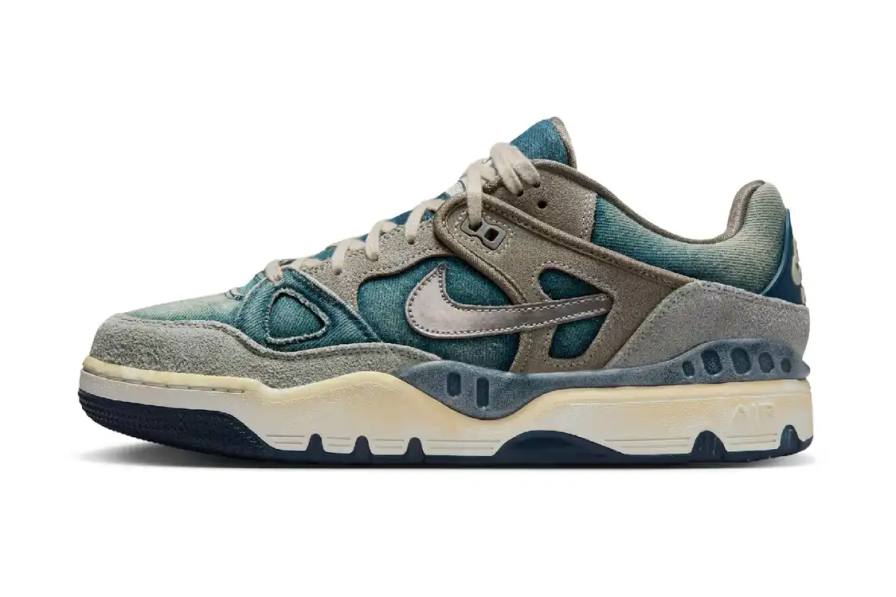 Levi's, NIGO, and Nike collaborate on the Air Force 3 Low sneaker, releasing October 16 in Olive Grey and Enigma Stone colorways with denim uppers.