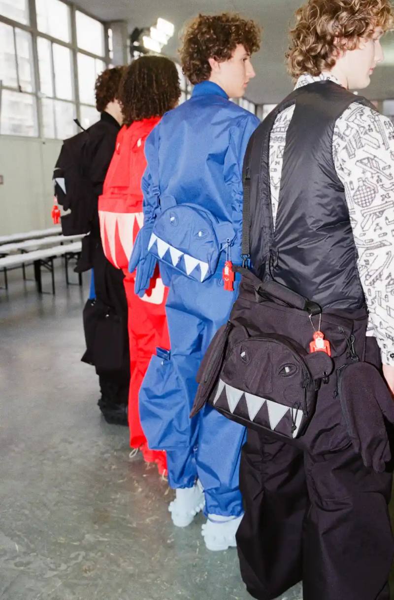 image of the Fall 2026 bag collection from Eastpak and Walter Van Beirendonck including the Faux Leather, Pak'r, Carry Bag, and Mini Bag.