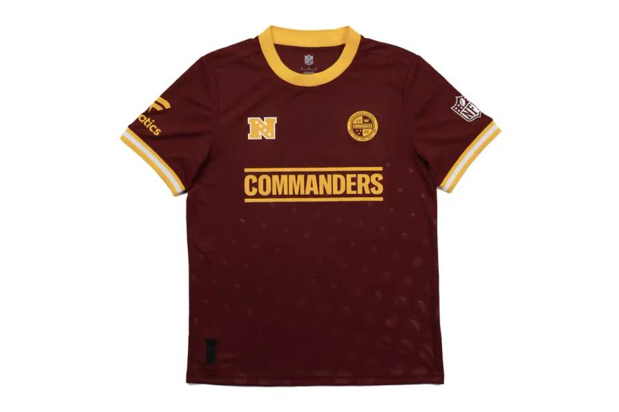 image about NFL and Fanatics collaboration creating soccer-style jerseys for all 32 NFL teams, launching at Fanatics Fest NYC event before international distribution.