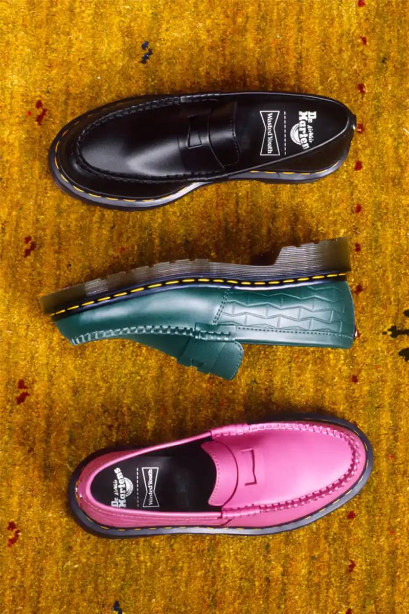 DR. MARTENS WASTED YOUTH PENTON LOAFER RELEASE image detailing the design features and release schedule of the new Dr. Martens and Wasted Youth footwear collaboration.