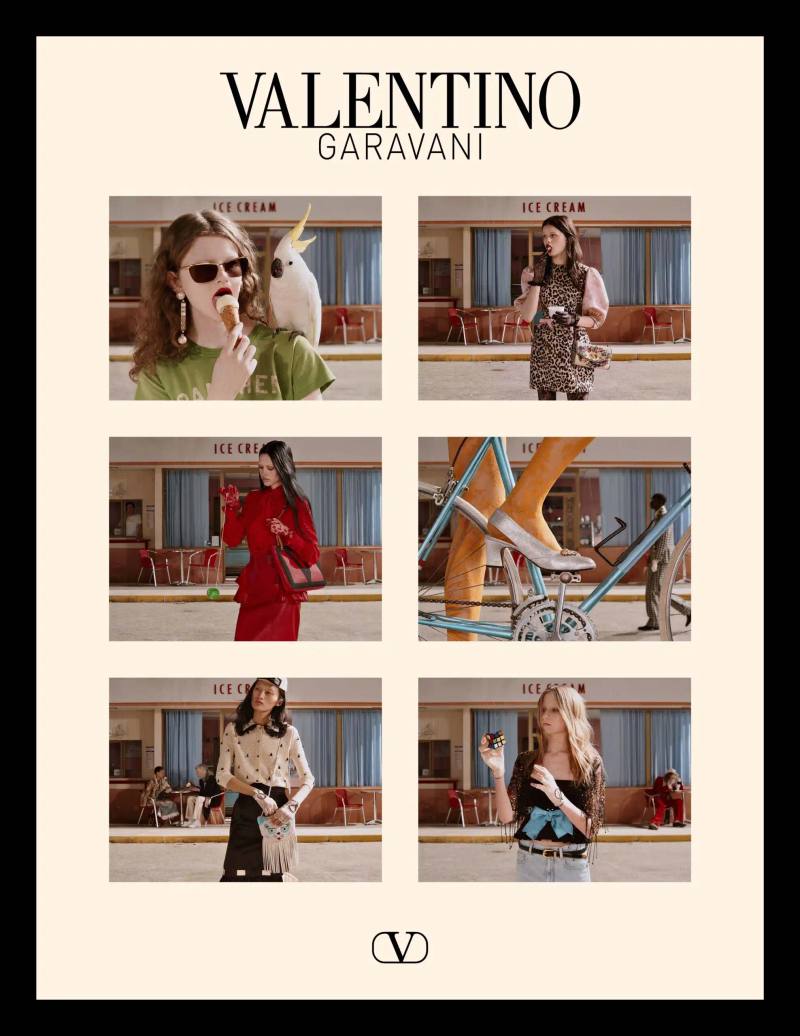 image of Valentino's Fall 2025 advertising campaign directed by Alessandro Michele. The campaign features a stationary camera capturing everyday scenes and moments, with models and celebrities including Kai Schreiber, Sophie Thatcher, Scarlett White, Amelia Gray, and Lorenzo Zurzolo. Michele's creative vision emphasizes slowing down to appreciate the poetic aspects of ordinary life and daily routines. The campaign was photographed by Glen Luchford and represents the Rome-based fashion house's artistic direction for the upcoming fall season.