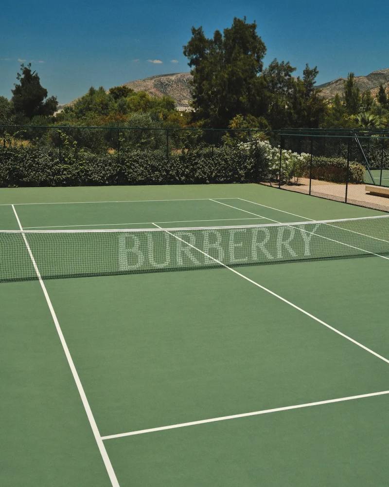 BURBERRY TAKEOVER AT ONE AND ONLY AESTHESIS An image detailing the fashion brand Burberry taking over the design of a luxury resort in Greece for the summer season.