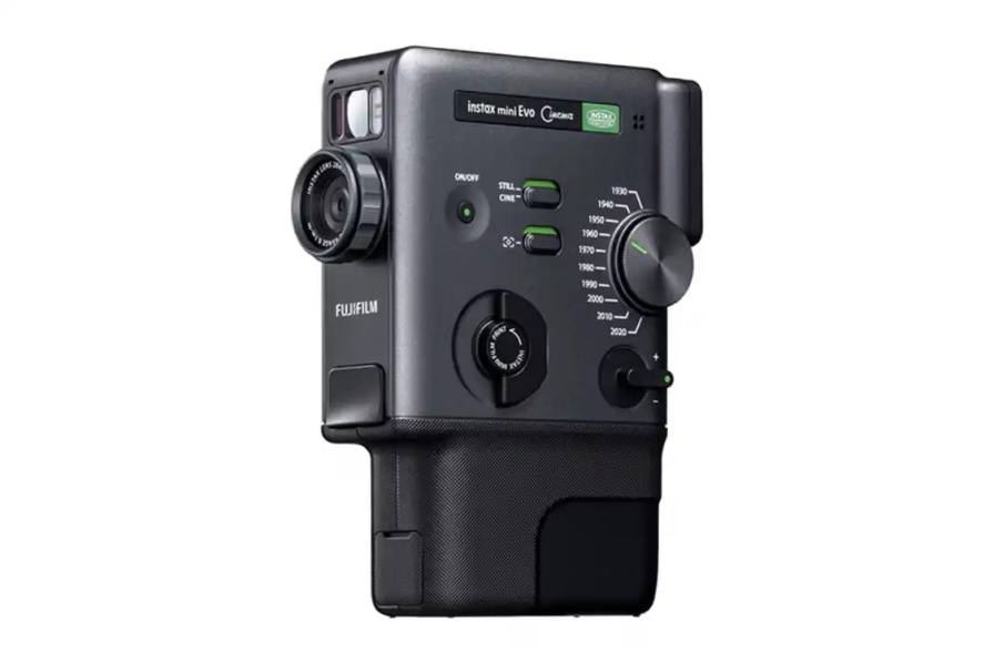 FUJIFILM INSTAX MINI EVO CINEMA ADDS VIDEO TO INSTANT PRINTS Fujifilm's new instax mini Evo Cinema combines instant photo printing with 15-second video recording. The camera features 10 vintage film effects and prints photos with QR codes linking to recorded videos.